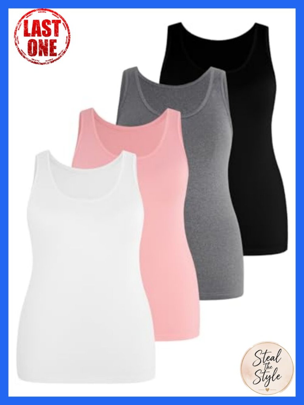 Plus Size Long Tank Tops Undershirts Sleeveless Scoop Neck 4 Pack